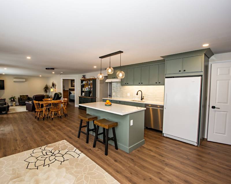 Basement renovation finished as a comfortable lower-level living area