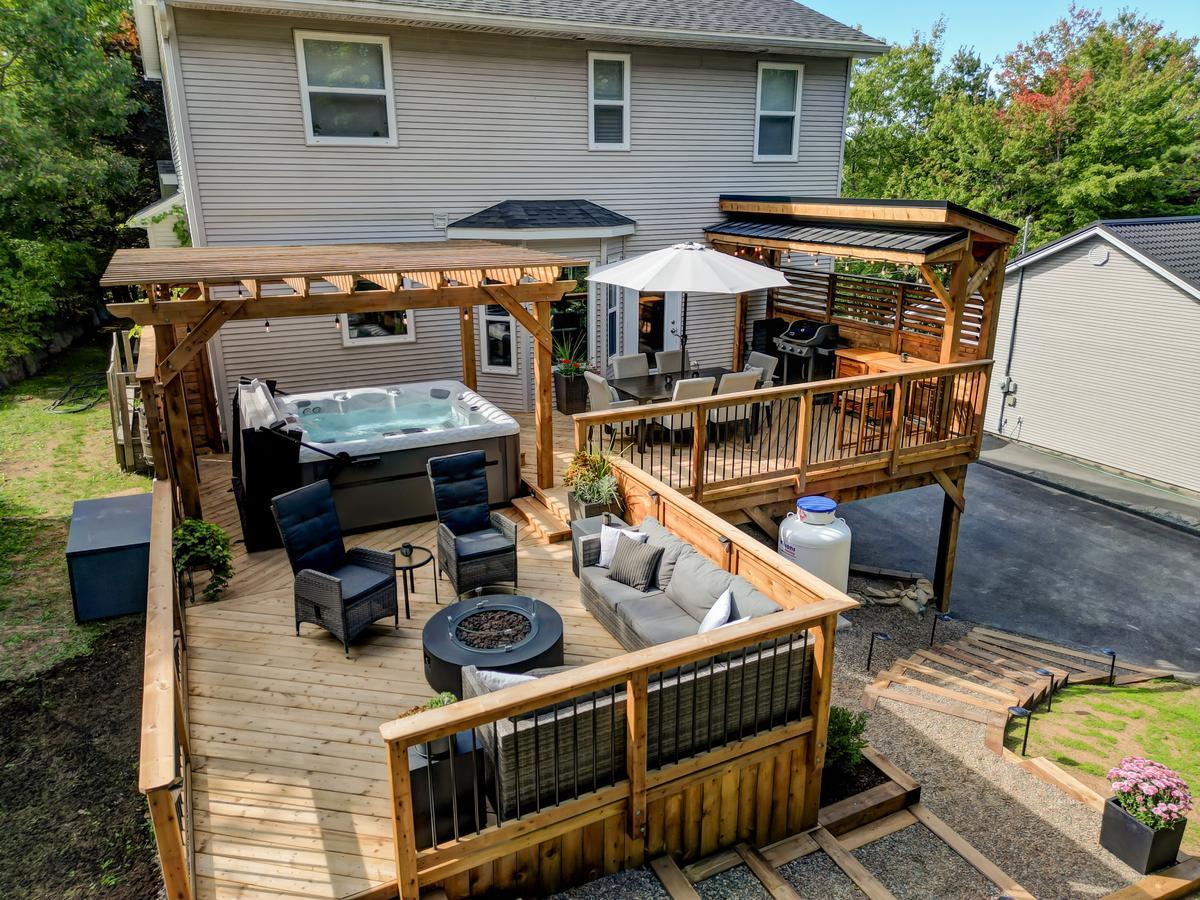 Custom deck with pergola and hot tub