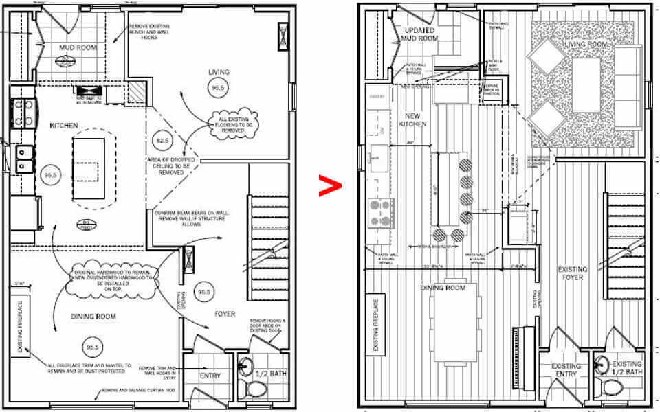 floor plans taking down walls before after