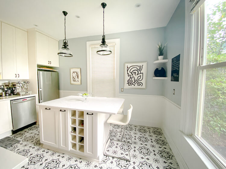 Actual Kitchen Remodel Photo with Kitchen Island and Tiles