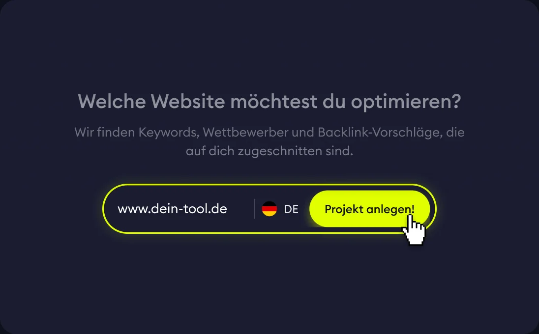 SaaS-Website als Projekt in Linkbroker anlegen: URL und Land eingeben
