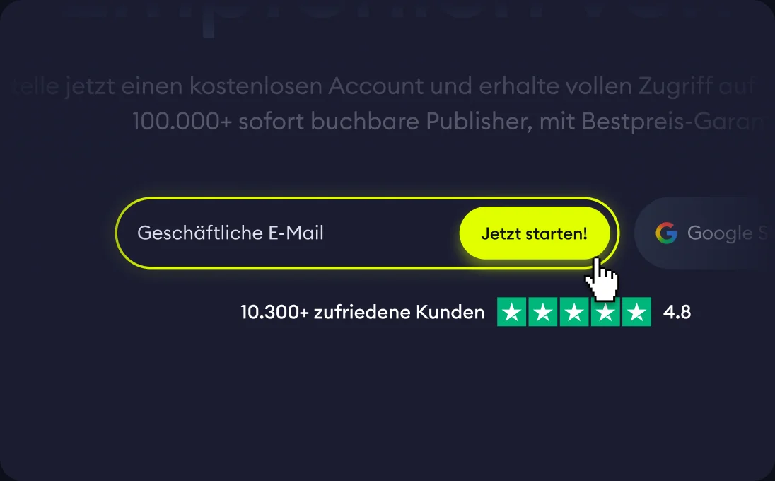 Kostenlose Registrierung bei Linkbroker mit geschäftlicher E-Mail und Button Jetzt starten