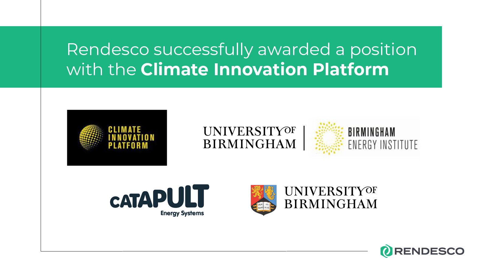 Rendesco joins Climate Innovation Platform with University of Birmingham logos