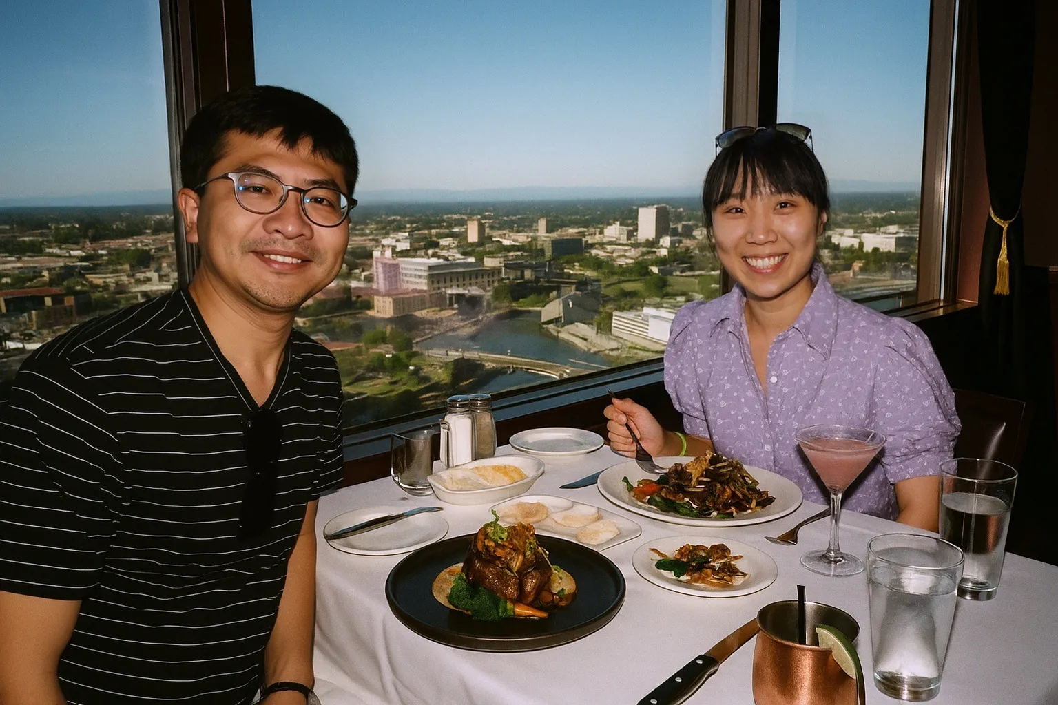 couple photo during a celebration lunch, enhanced by phota