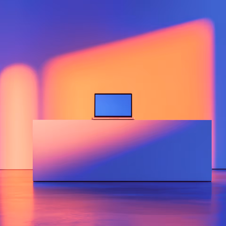 Spacious room with a laptop on top of a high desk