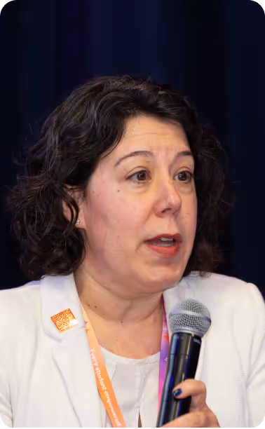 Laurie Forcier speaking at an education industry event