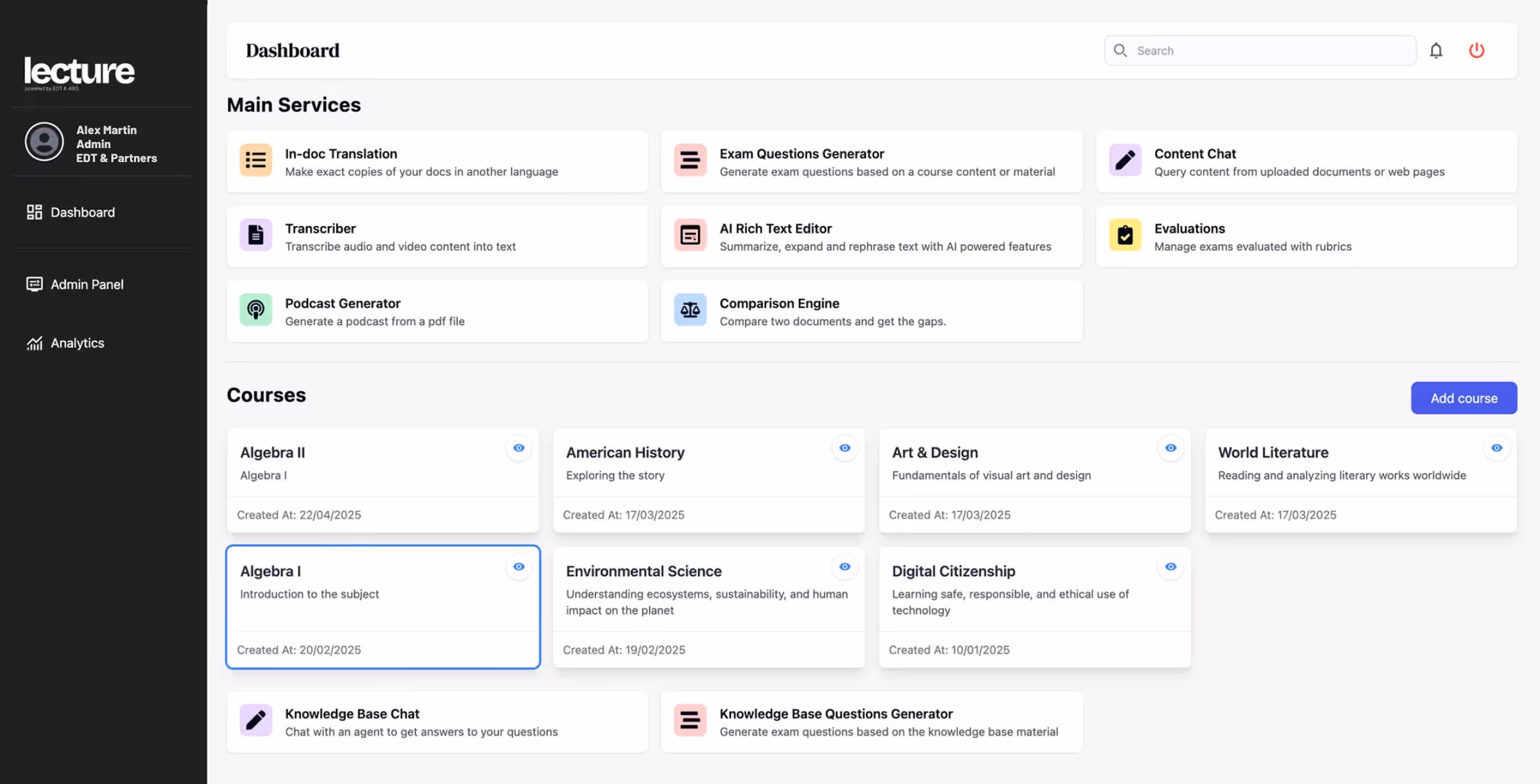 EDT&Partners Lecture framework dashboard
