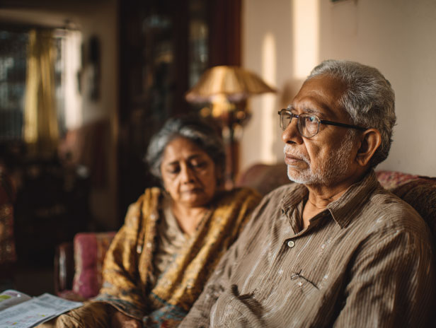 worried old indian couple