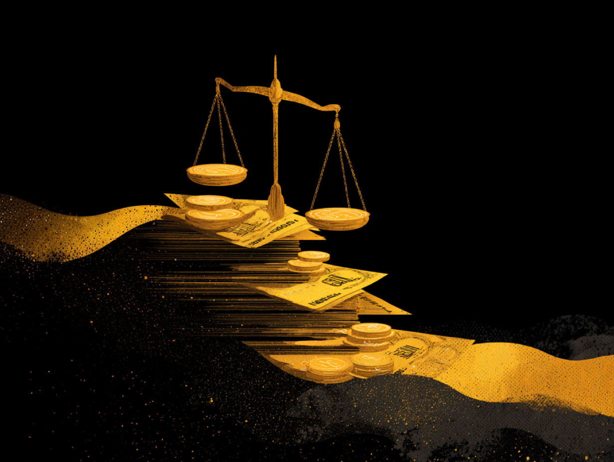 illustration of a wealth scale tipping and flowing