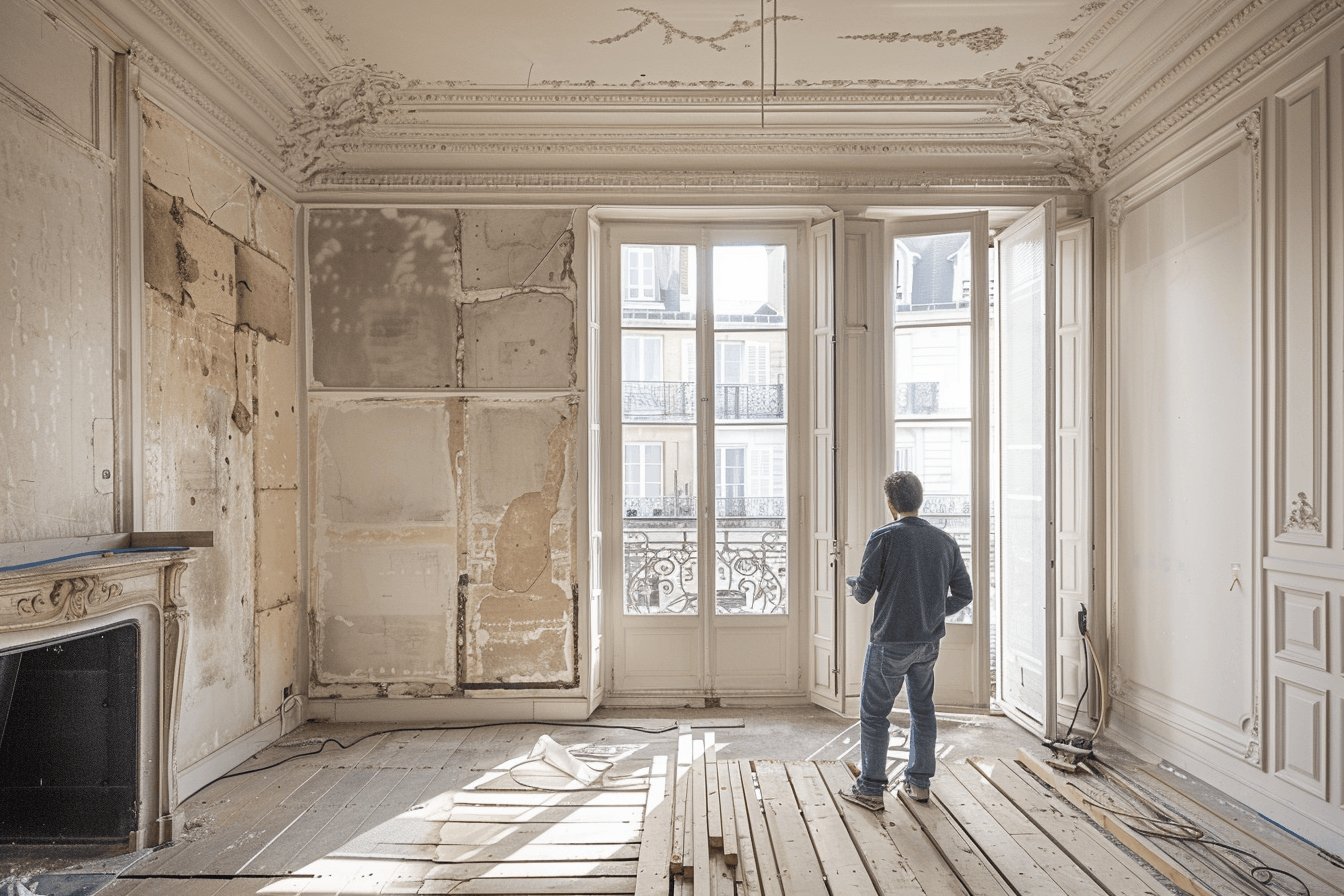 un homme est dans un appartement en travaux, il bénéficie d'une défiscalisation car son bien est ancien