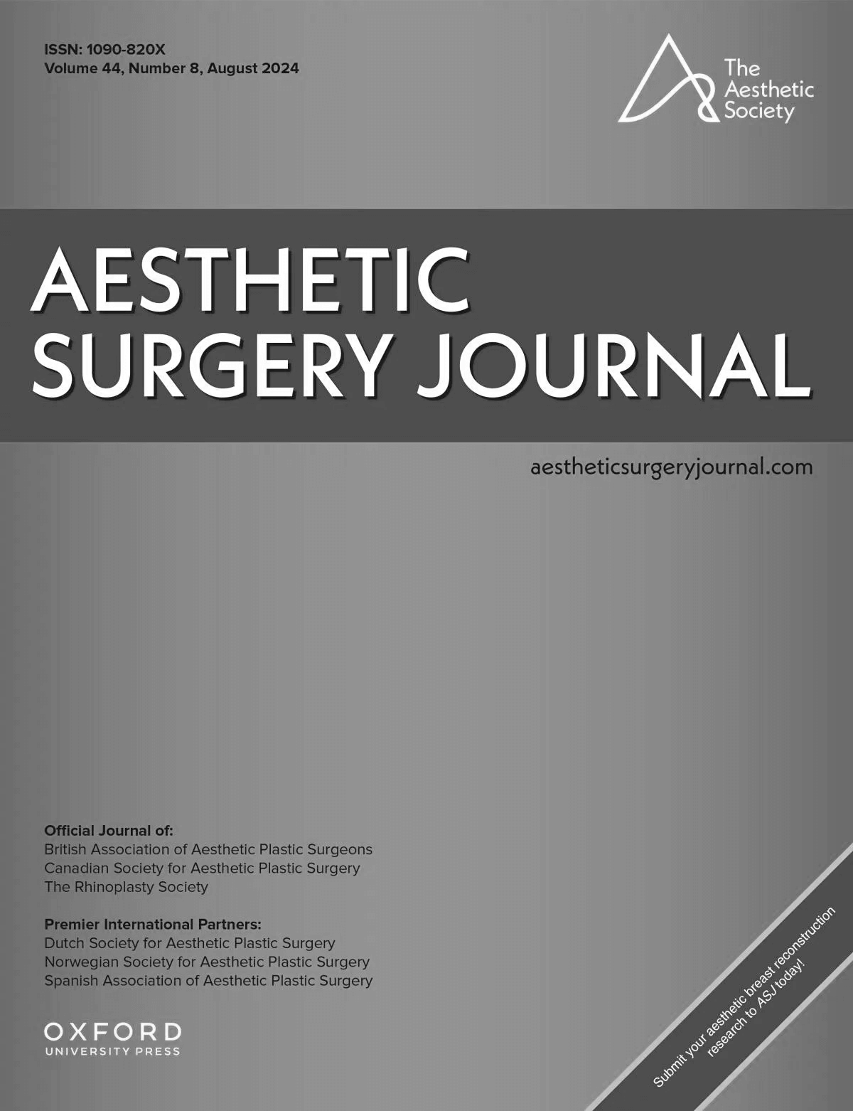 Aesthetic Surgery Journal cover in grayscale. 