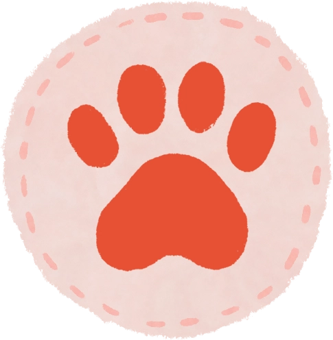 An illustration of an animal paw print on a red background