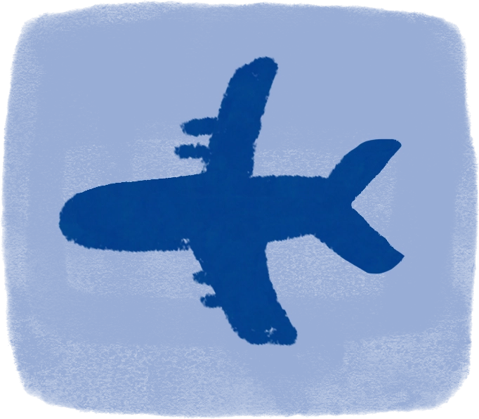 An illustration of a plane on a blue background