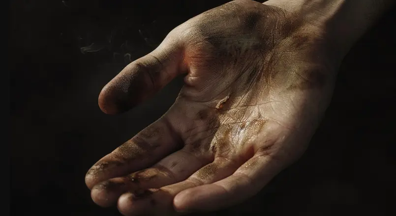 An image showing a hand with a burn wound.