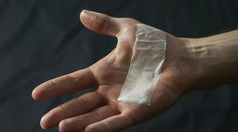 An image showing alginate dressings applied on a hand.
