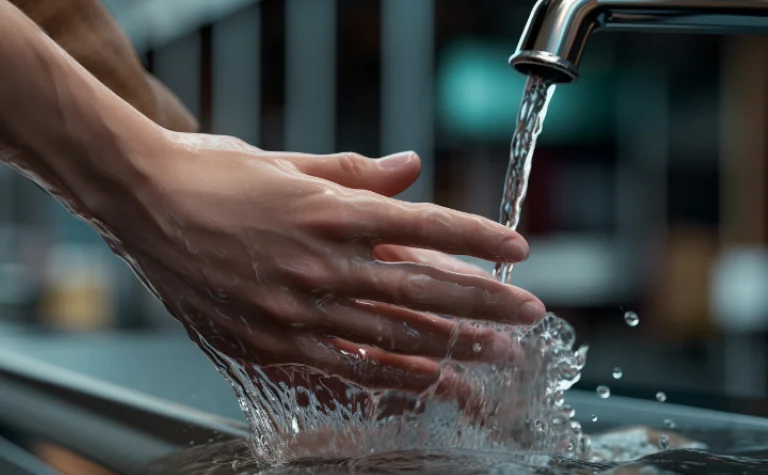 Image of hands washing thoroughly to maintain cleanliness before applying a wound dressing.