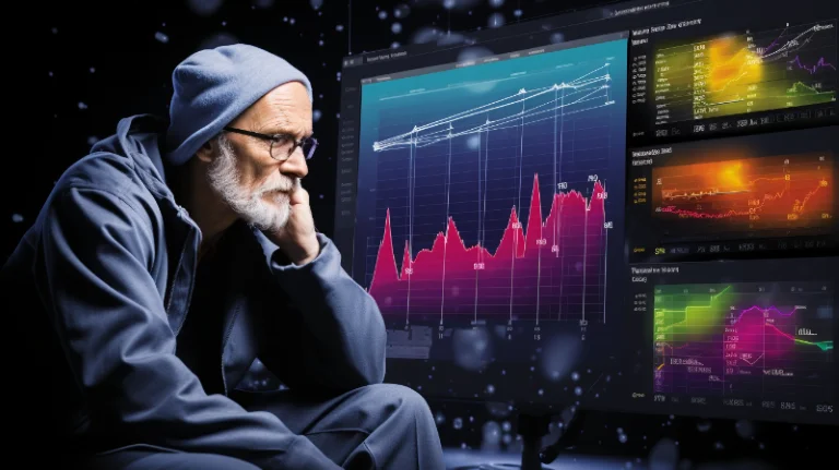 image showing an elderly man pondering over his medical results in 3D background.