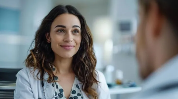 An image of a smiling healthcare professional in a clinic, highlighting the best clear waterproof medical adhesive tape for surgical and basic wound dressings, price near me.