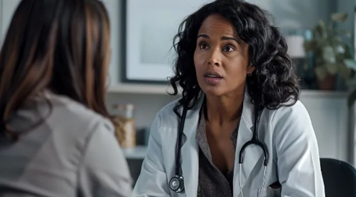 An image of a doctor advising a patient on follow-up care after applying an Unna Boot dressing for treating venous leg ulcers and managing edema.