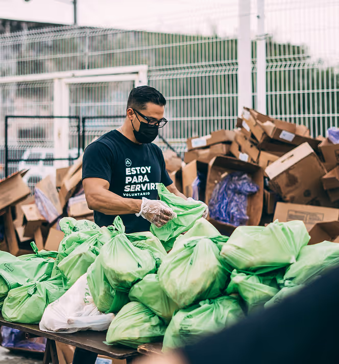 A man working with bag and organizing