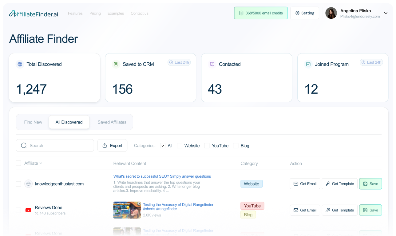 Affiliate Finder app preview