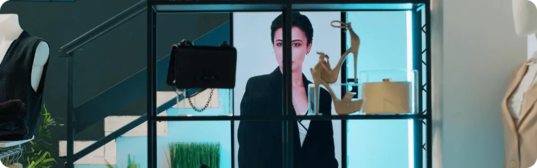 A man in a suit and tie on a video screen.