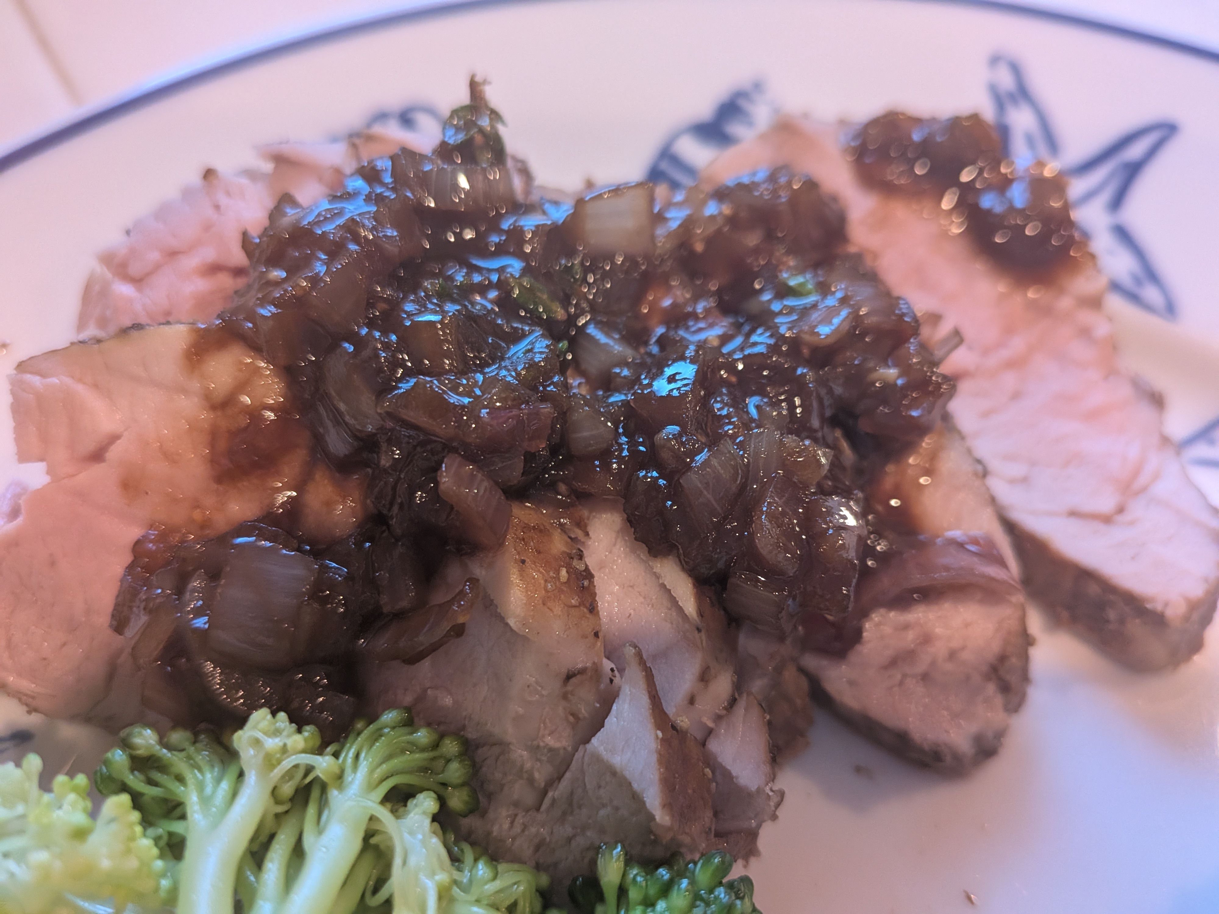 Pork tenderloin topped with fig sauce