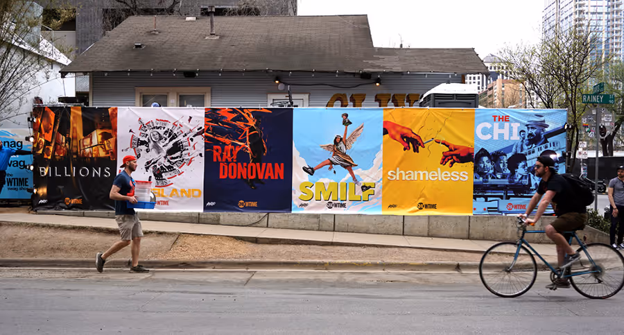 SXSW Mondo street poster series for Showtime featuring Billions, Homeland, Ray Donovan, SMILF, Shameless, and The Chi. Designed and creative-directed by Myriam López