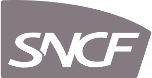 Logo de SNCF avec le texte blanc sur fond gris.