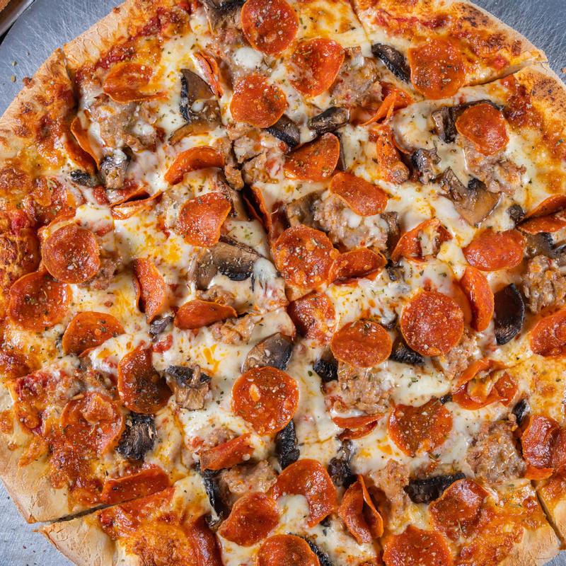 Pepperoni pizza cut in squares