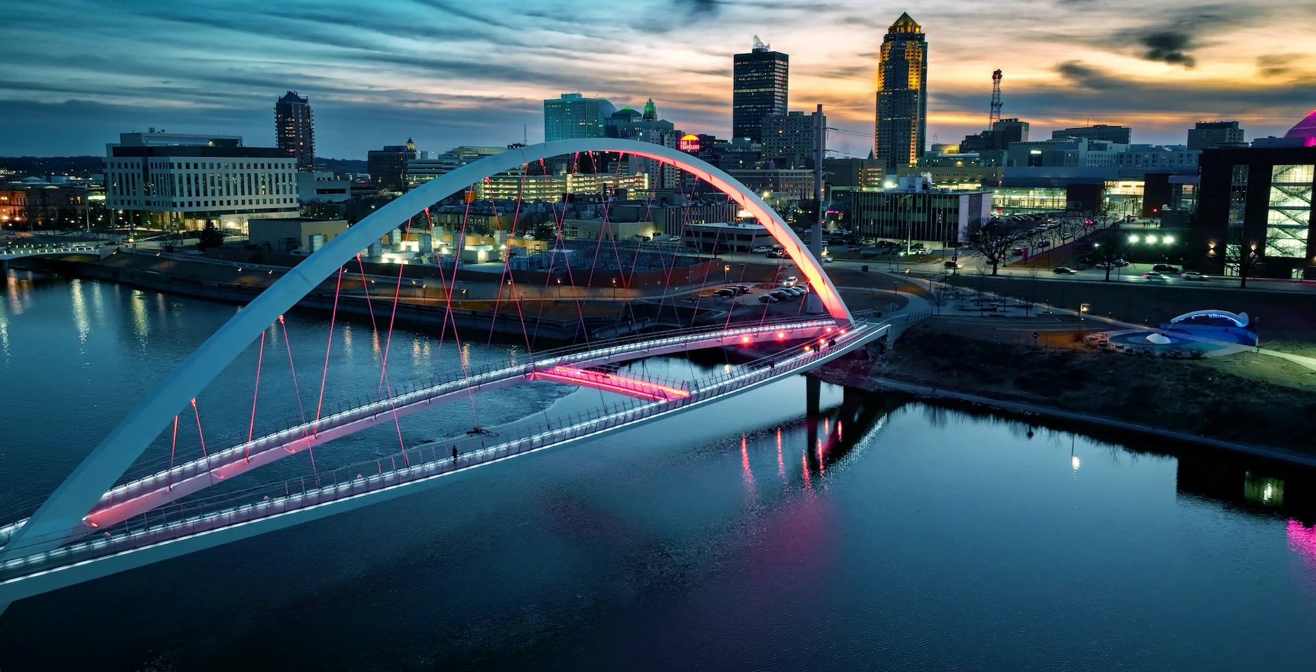 Sunset view of downtown Des Moines