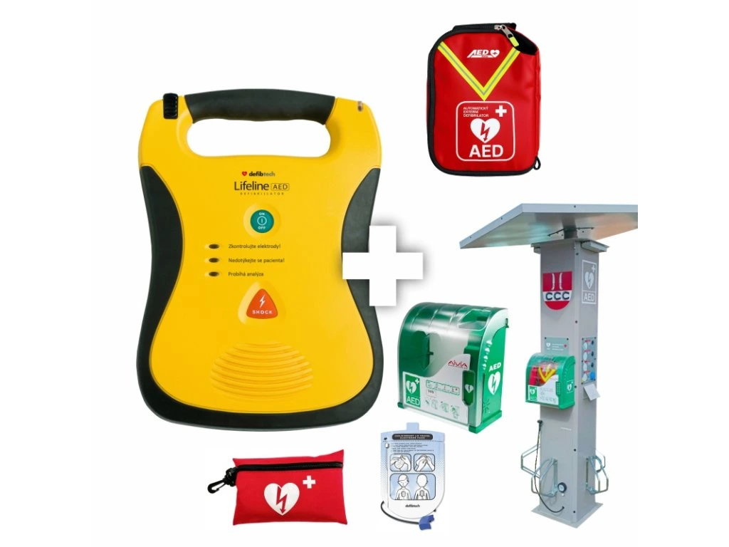 Sestava AED pro obce se solární stanicí – AED Line CZ