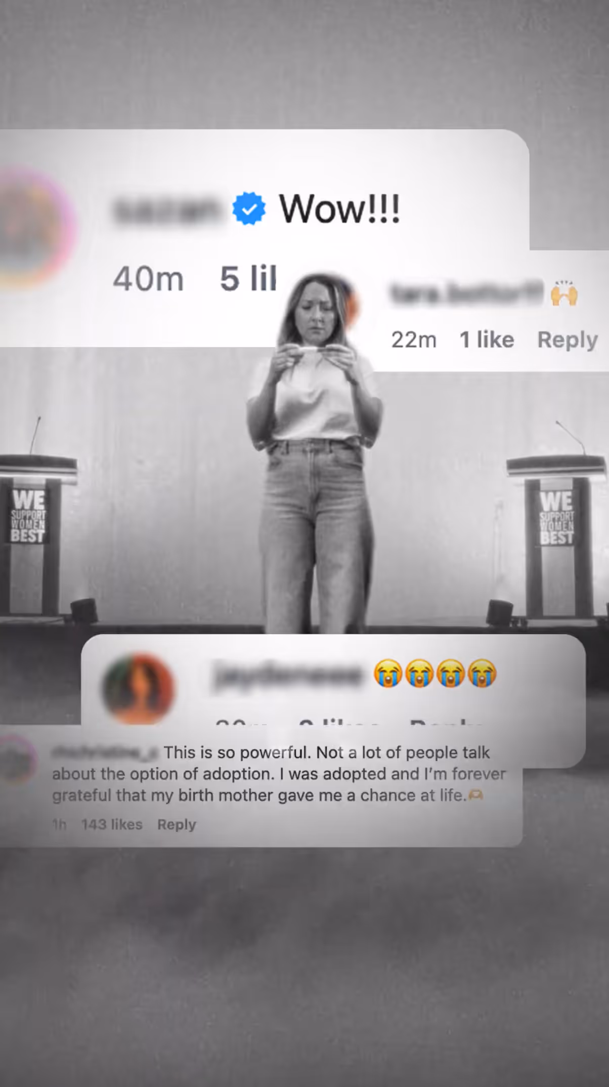 Video Screenshot of a lady walking with comments