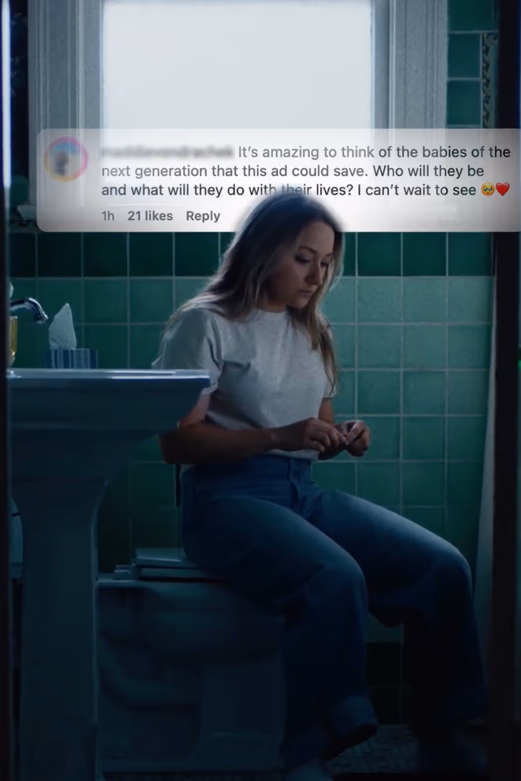 Video Screenshot of a lady taking pregnancy test