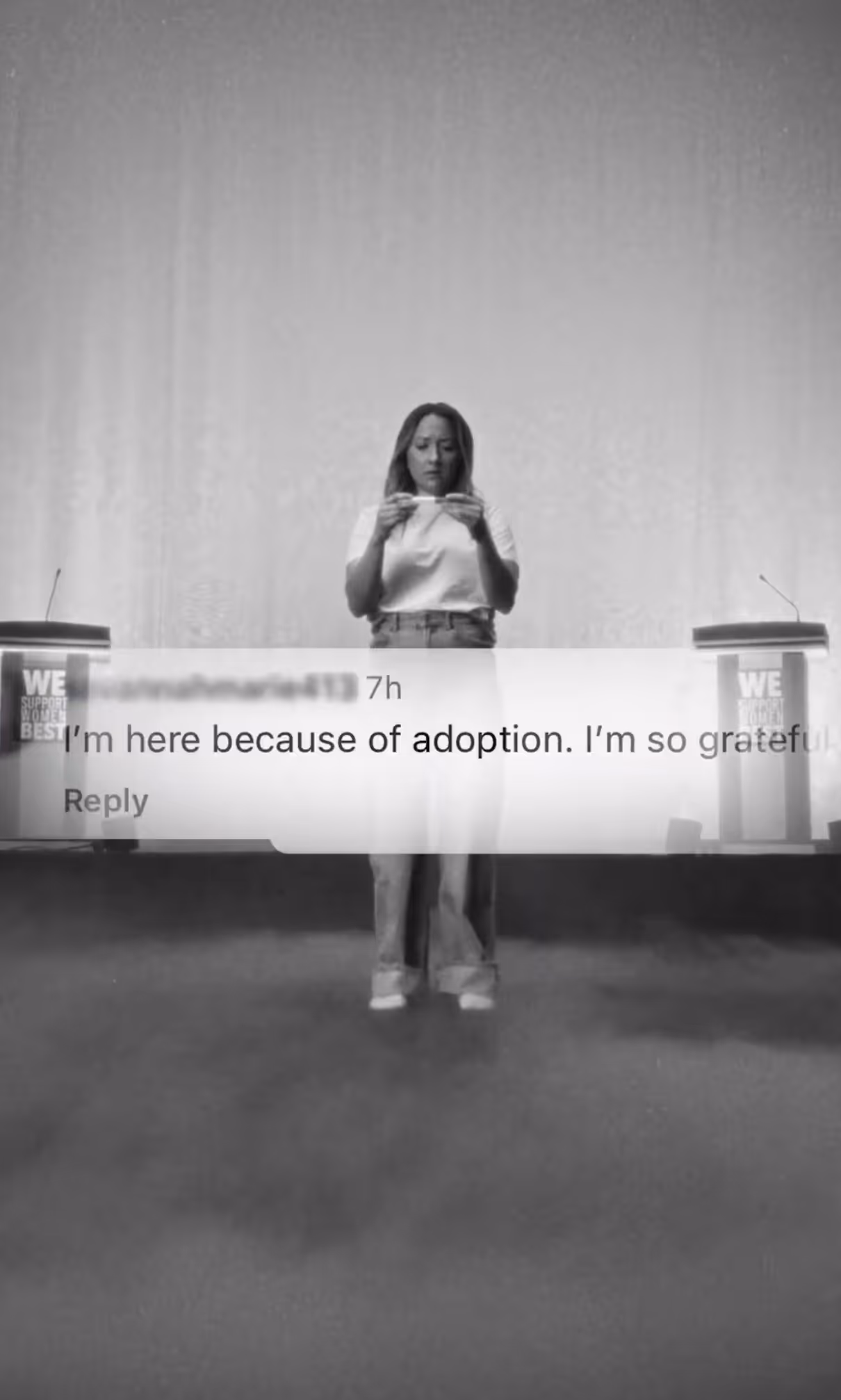 Video Screenshot of a lady walking with comment