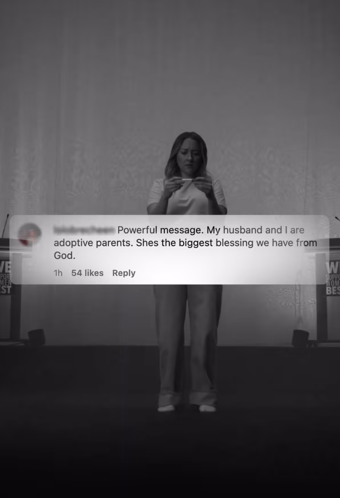 Video Screenshot of a lady walking with comment