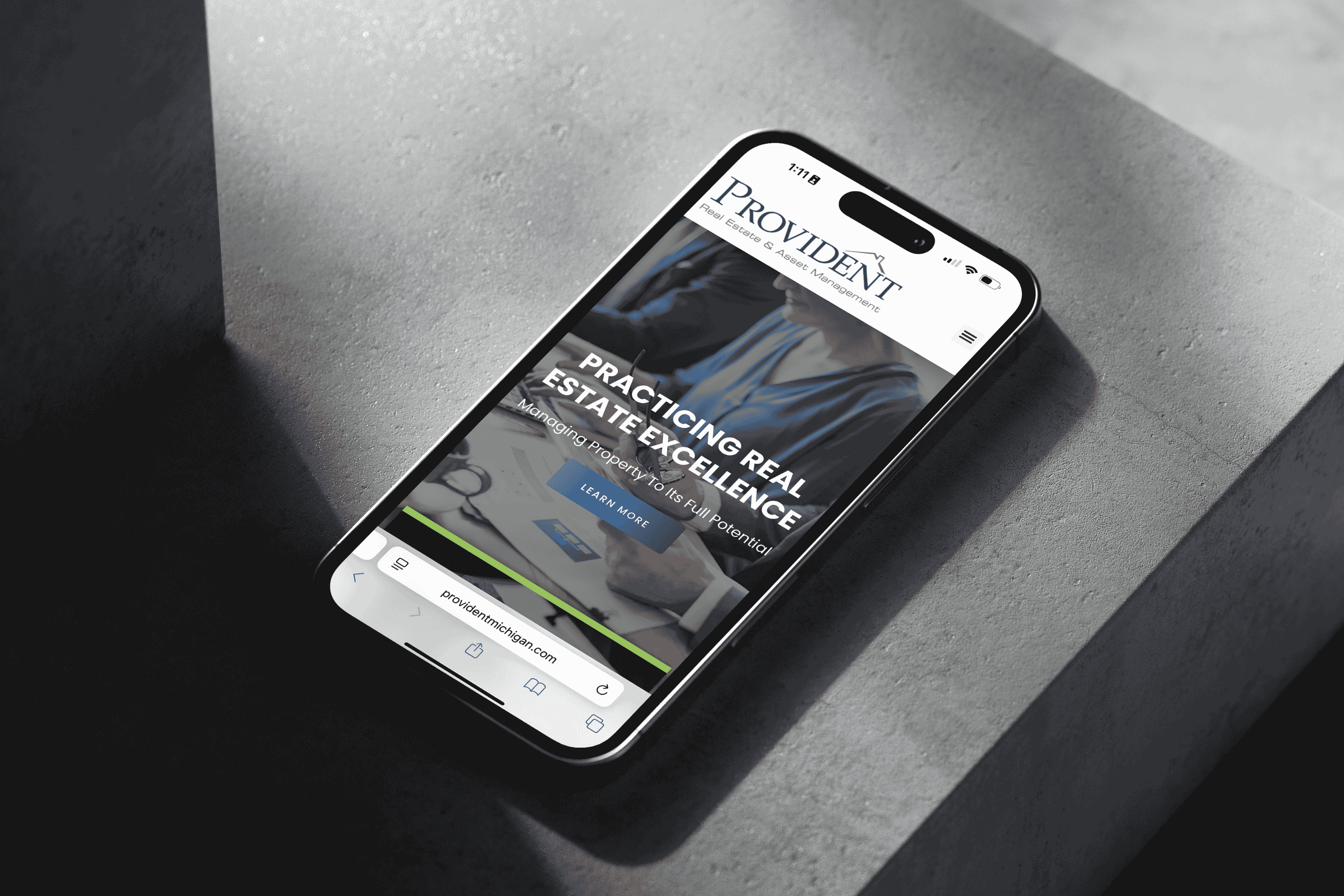 Provident real estate website displayed on a smartphone screen