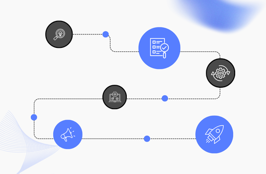 Workflow diagram with connected icons showing process steps and collaboration