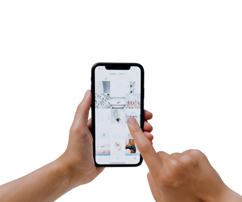 Person scrolling and interacting with a smartphone displaying a white screen