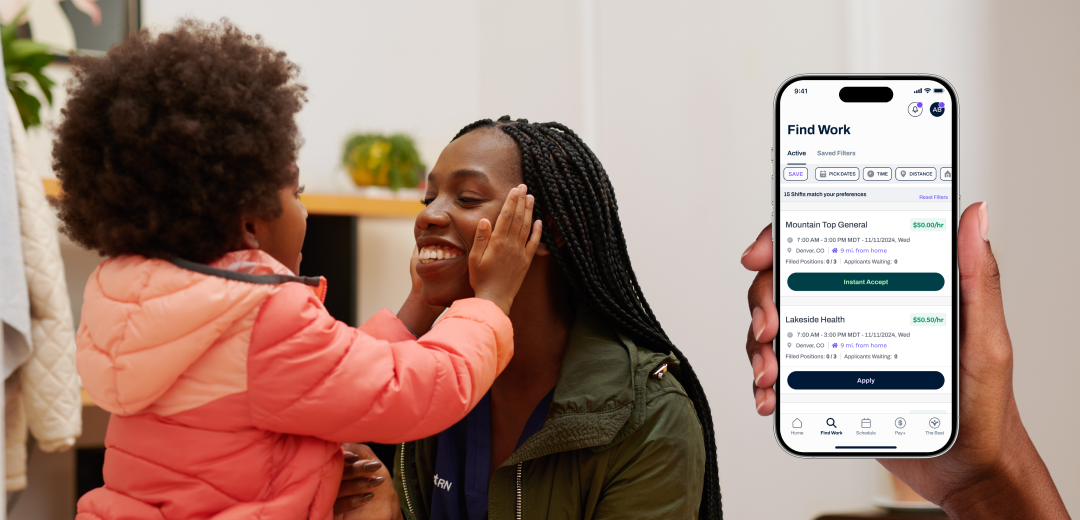 A healthcare professional practicing real work-life balance as she chooses her shifts around her schedule so she has time for her children. 
