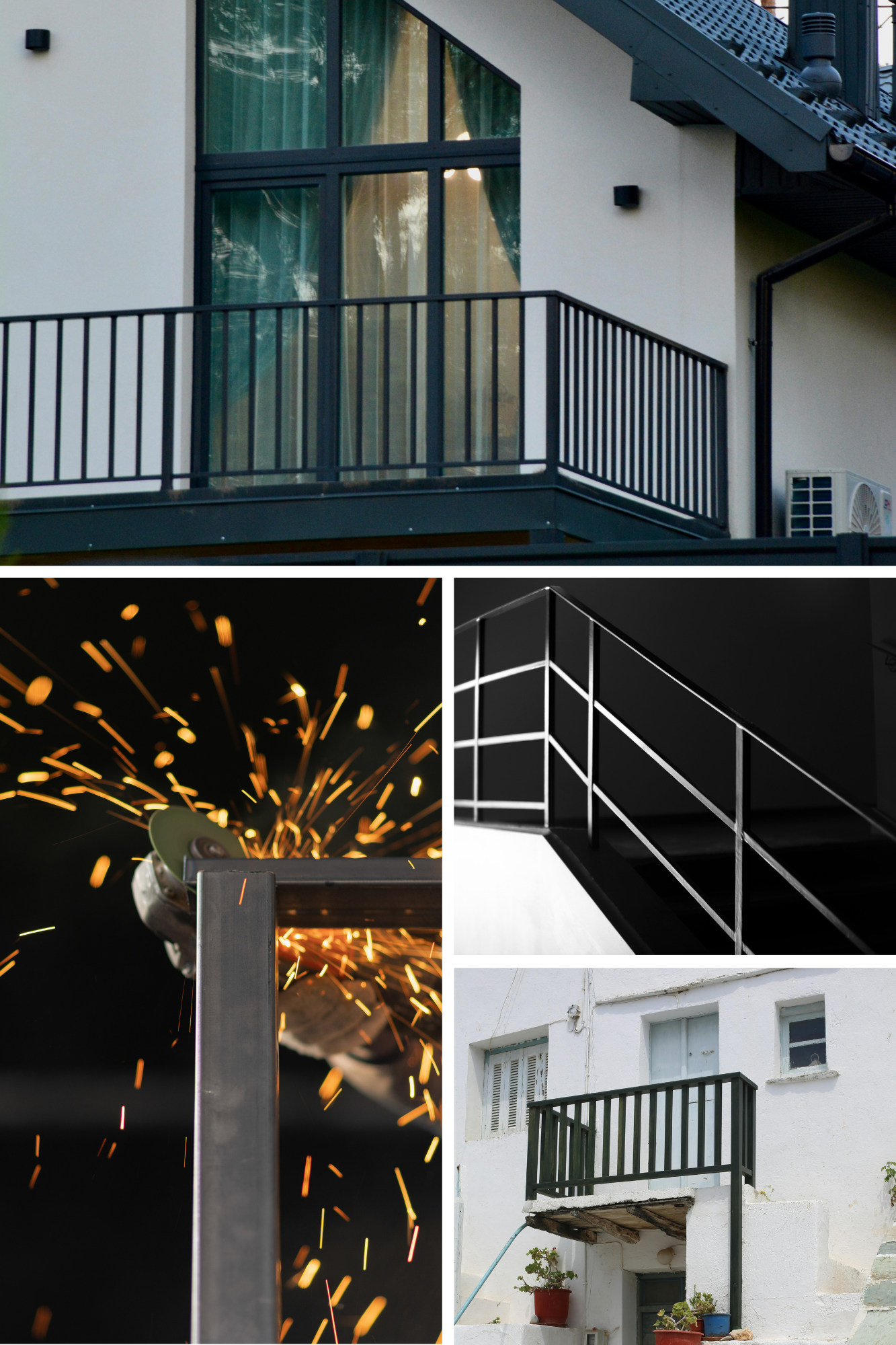 kolaż zdjęć przedstawiający balustrady zewnętrzne i wewnętrzne
