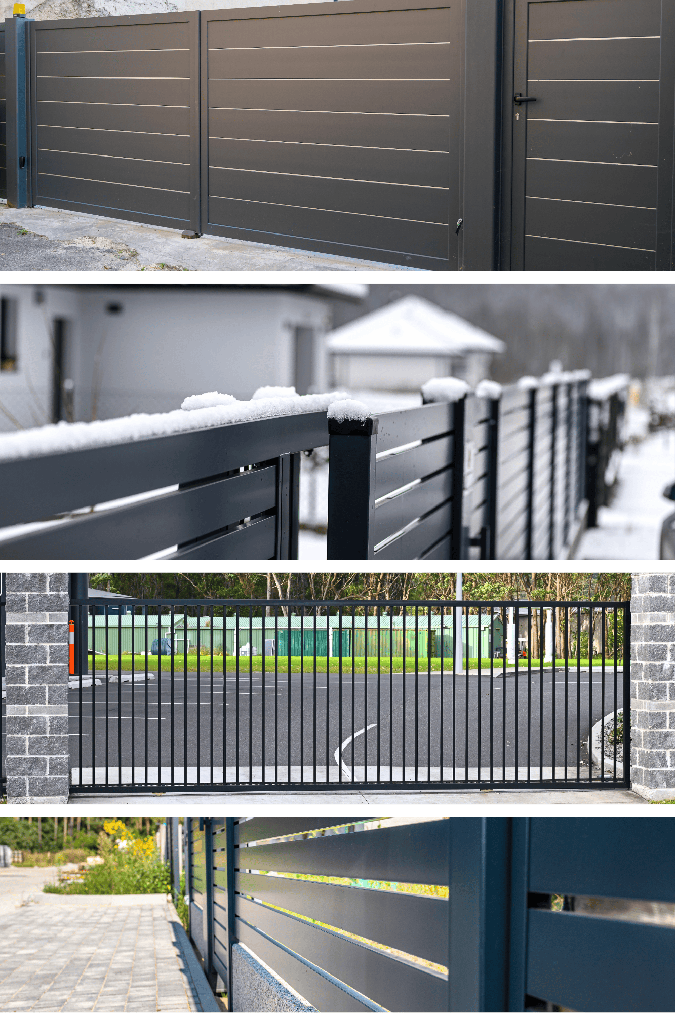 Kolaż zdjęć przedstawiający bramy stalowe