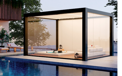 Pergola stalowa z zadaszeniem z poliwęglanu – wizualizacja