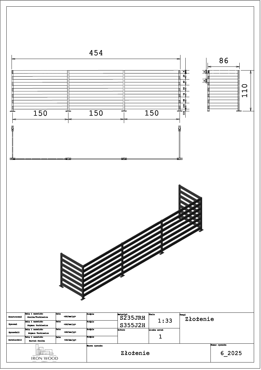 rysunek techniczny balustrady balkonowej