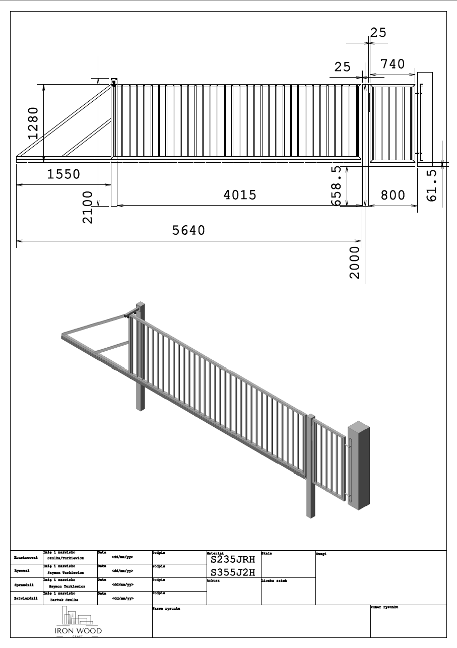 Rysunek techniczny bramy przesuwnej samonośnej