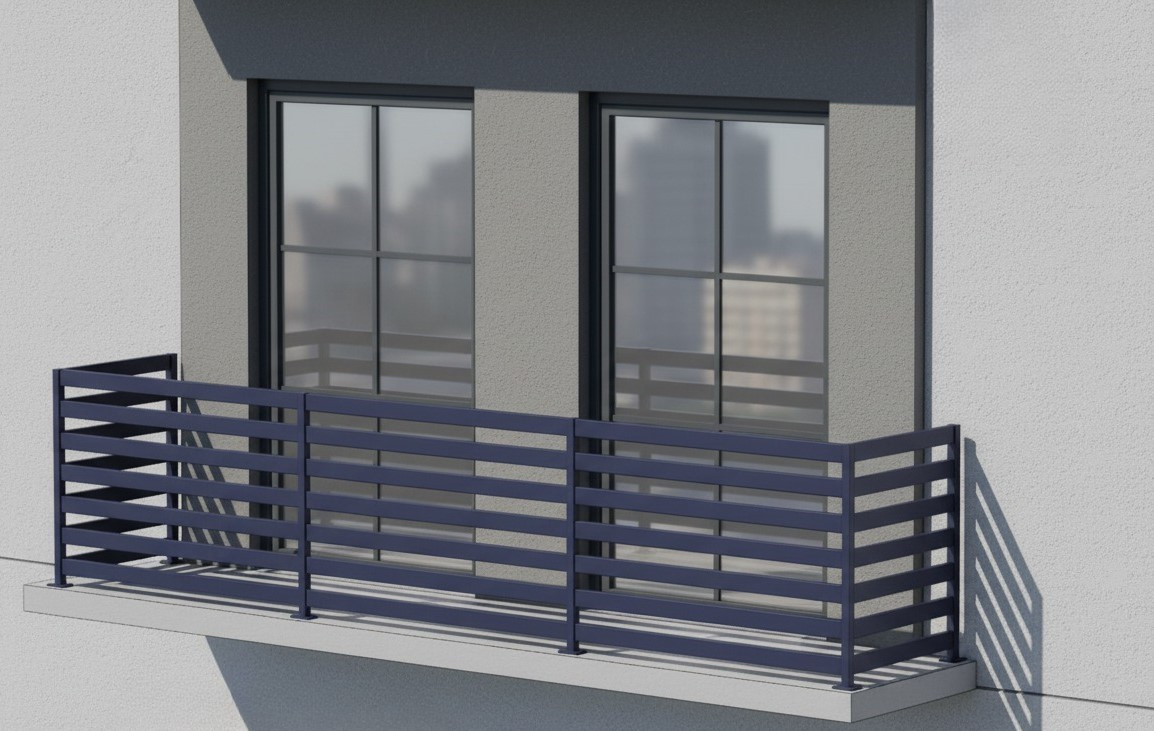 balustrada zewnętrzna z profili stalowych - render graficzny