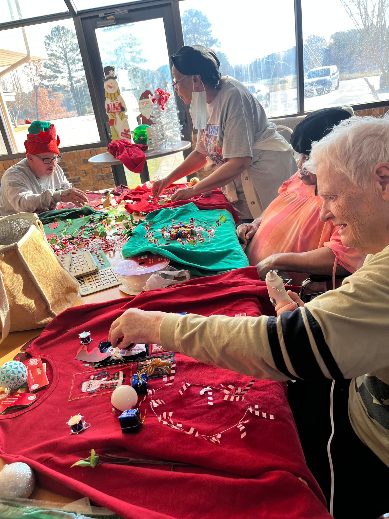 Residents making Christmas decorations