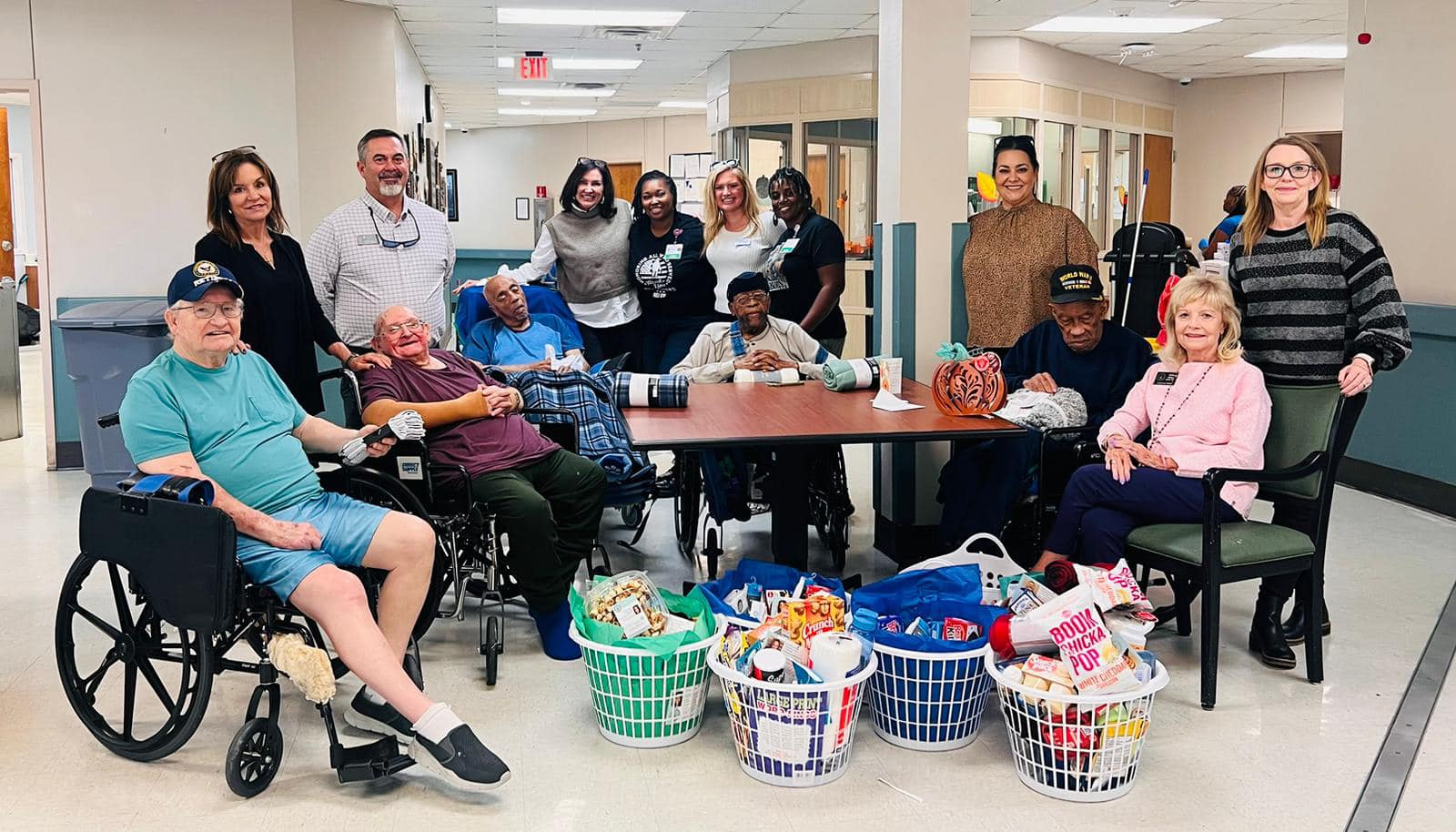 Staff and Residents collecting snacks together