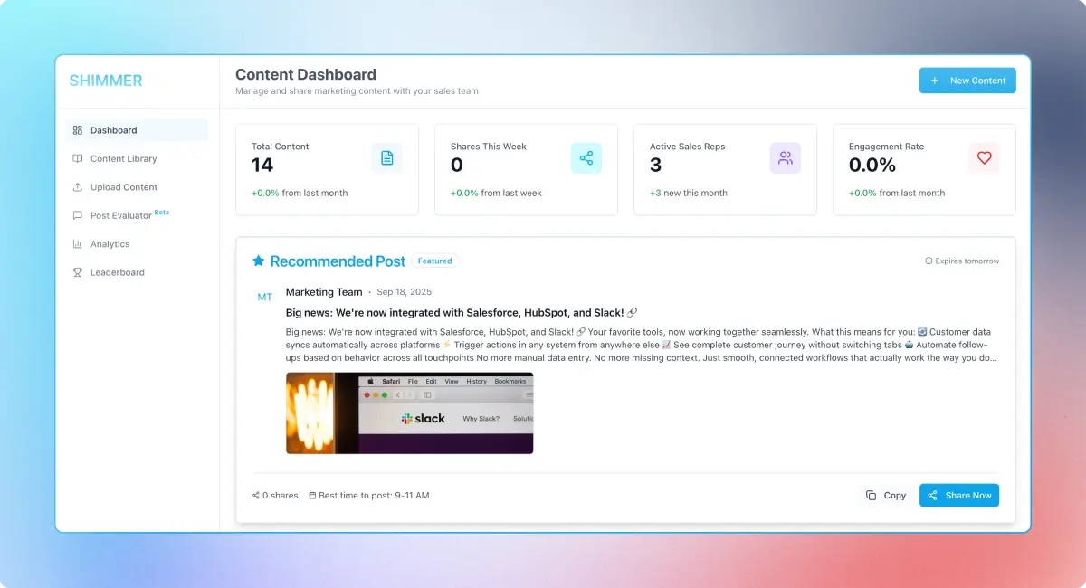 Shimmer Recommend Content Sharing