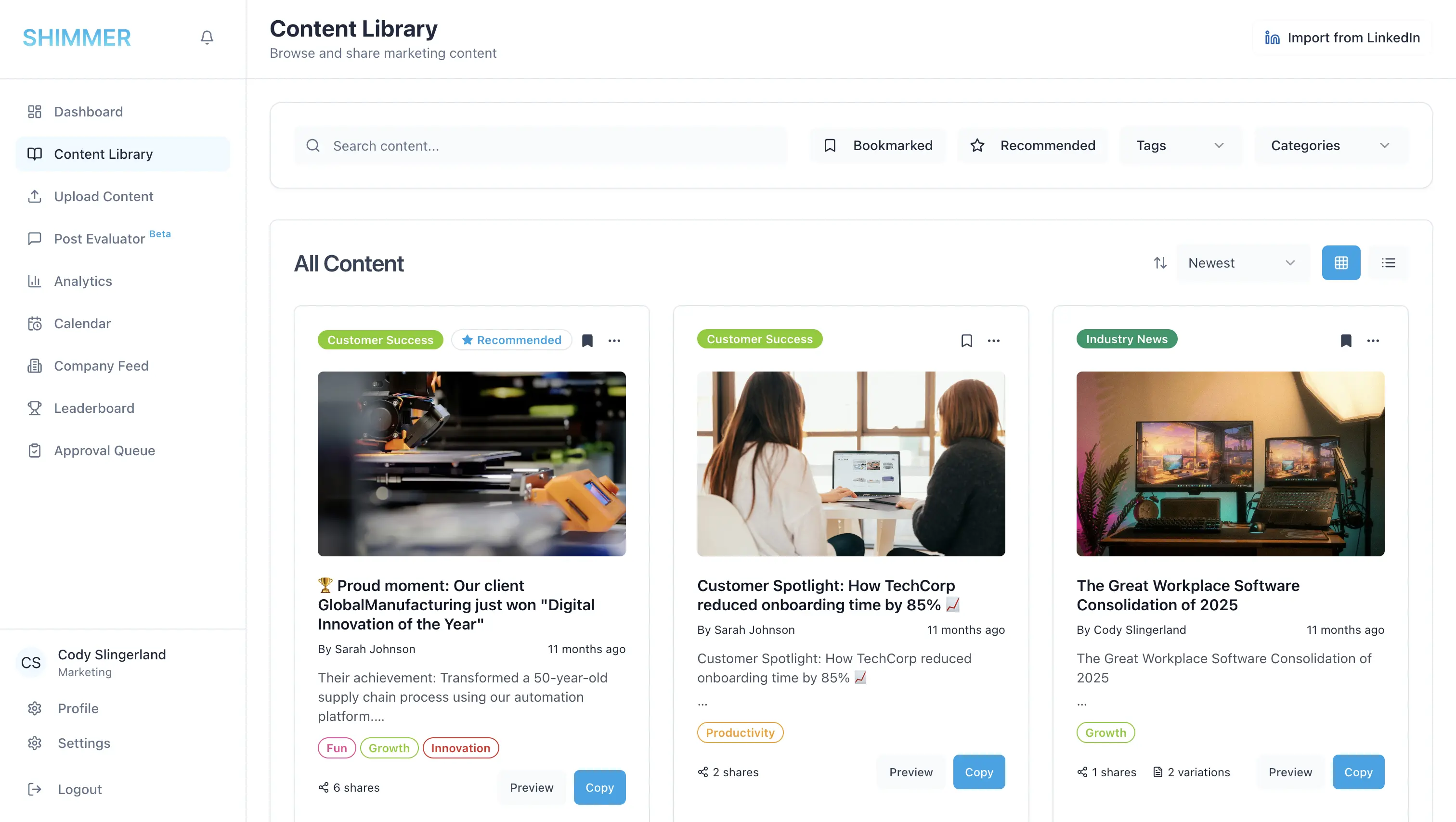 Shimmer Content Library